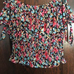 Zara Cropped Off-the-shoulder Floral Top